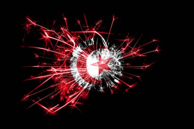 Tunus bayrağı köpüklü havai fişekler. Yeni yıl 2019 ve Noel partisi konsepti