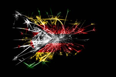 Zimbabve bayrağı köpüklü havai fişekler. Yeni yıl 2019 ve Noel partisi konsepti