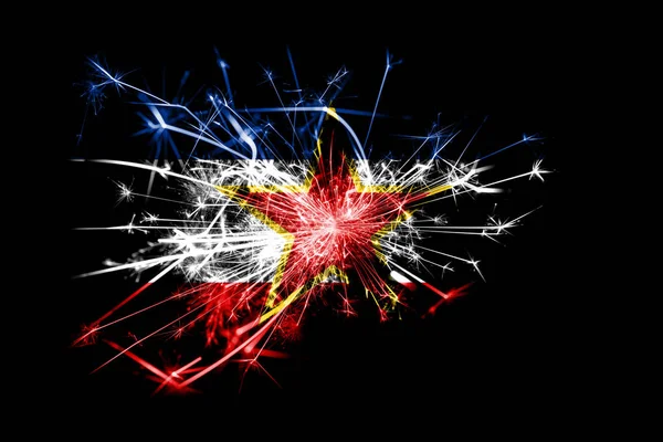 Yugoslavia fireworks sparkling flag. New Year 2019 and Christmas party concept