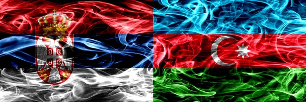 Serbia Azerbaijan Azerbaijani Smoke Flags Placed Side Side Thick Colored — Stock Photo, Image