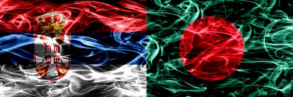 Сербия Против Бангладеш Бангладеш Флаги Дыма Помещены Бок Бок Толстые — стоковое фото