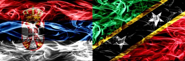 Serbien Gegen Saint Kitts Und Nevis Rauchfahnen Nebeneinander Platziert Dicke — Stockfoto