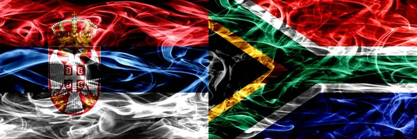 Serbien Sydafrika Afrika Röker Flaggor Placeras Sida Vid Sida Tjock — Stockfoto