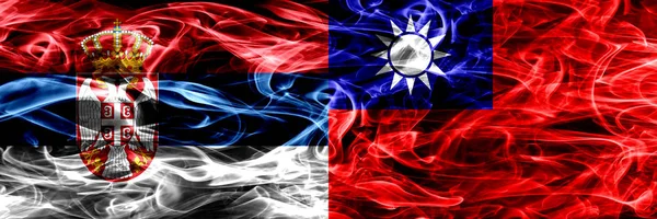Serbia Taiwan Taiwanese Smoke Flags Placed Side Side Thick Colored — Stock Photo, Image