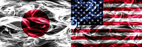 Japán Egyesült Államok Amerikai Füst Zászló Egymás Mellé — Stock Fotó