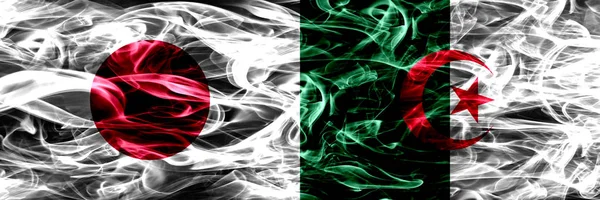 Japón Argelia Banderas Humo Argelinas Colocadas Lado Lado —  Fotos de Stock
