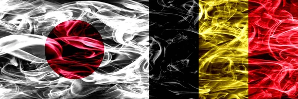 Японія Проти Бельгії Бельгійський Дим Прапори Розміщені Поруч — стокове фото