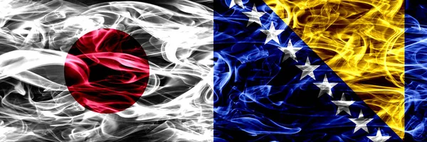 Japonia Bośnia Hercegowina Bośniacki Dym Flagi Umieszczone Obok Siebie — Zdjęcie stockowe