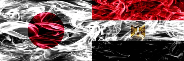 Japonia Egipt Egipski Dym Flagi Umieszczone Obok Siebie — Zdjęcie stockowe