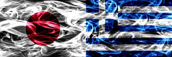Ιαπωνία Ελλάδα Ελληνικές Σημαίες Καπνού Που Τοποθετούνται Δίπλα Δίπλα — Φωτογραφία Αρχείου