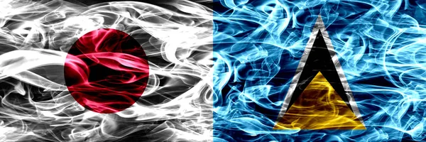 Japan Saint Lucia Smoke Flags Placed Side Side — Stock Photo, Image