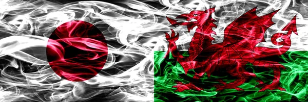 Japan Wales Welsh Smoke Flags Placed Side Side — Stock Photo, Image