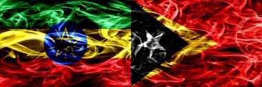Etiyopya vs Doğu Timor renkli duman bayrakları yan yana yerleştirilmiş