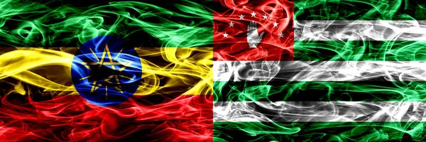 Ethiopia Abkhazia Abkhazian Colorful Smoke Flags Placed Side Side — Stock Photo, Image