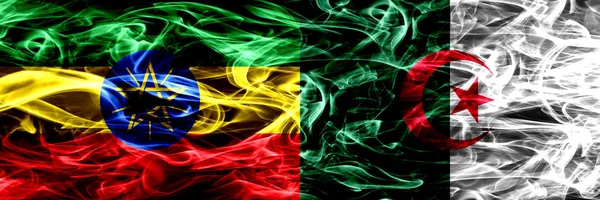 埃塞俄比亚 阿尔及利亚 阿尔及利亚彩色烟雾旗并排放置 — 图库照片
