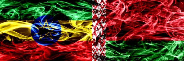 Etiópia Bielorrússia Bandeiras Fumaça Coloridas Bielorrussas Colocadas Lado Lado — Fotografia de Stock