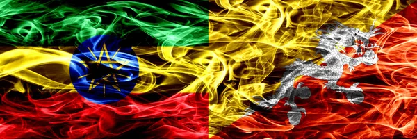 Etiopia Bhutan Bandiere Colorate Fumo Del Bhutan Affiancate — Foto Stock