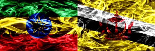 Etiópia Brunei Mely Színes Füst Zászlók Egymás Mellé — Stock Fotó