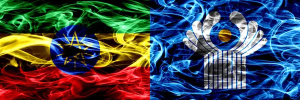 Etiyopya vs Commonwealth renkli duman bayrakları yan yana yerleştirilmiş