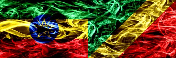 Etiópia Congo Bandeiras Fumaça Coloridas Congolesas Colocadas Lado Lado — Fotografia de Stock