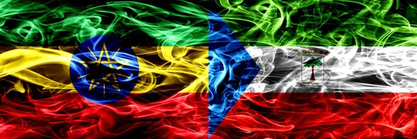 Etiopia Gwinei Równikowej Kolorowy Dym Flagi Umieszczone Obok Siebie — Zdjęcie stockowe
