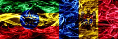 Etiyopya vs Moldova, Moldova renkli bayrakları yan yana yerleştirilmiş duman