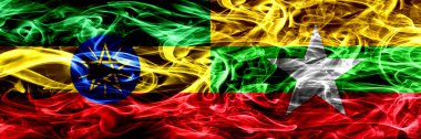 Etiyopya vs Myanmar renkli duman bayrakları yan yana yerleştirilmiş