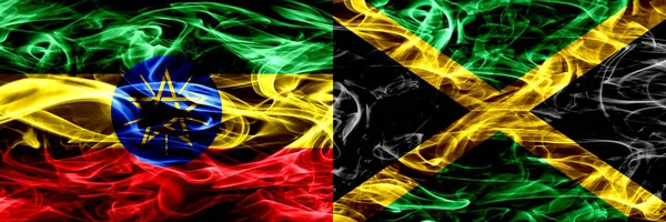 Αιθιοπία Τζαμάικα Τζαμαϊκανός Πολύχρωμο Καπνίζουν Σημαίες Που Τοποθετούνται Δίπλα Δίπλα — Φωτογραφία Αρχείου