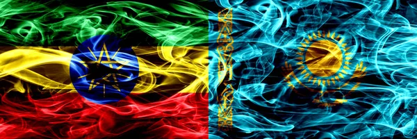 Etiyopya vs Kazakistan, Kazakistan renkli duman bayrakları yan yana yerleştirilir.