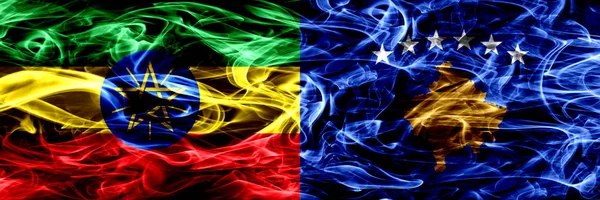 Etiyopya vs Kosova, Sırbistan renkli duman bayrakları yan yana yerleştirilmiş