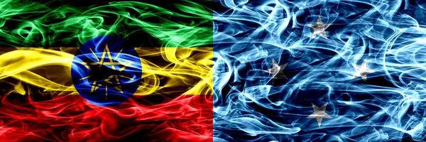 Etiópia Micronésia Bandeiras Fumaça Coloridas Micronésia Colocadas Lado Lado — Fotografia de Stock