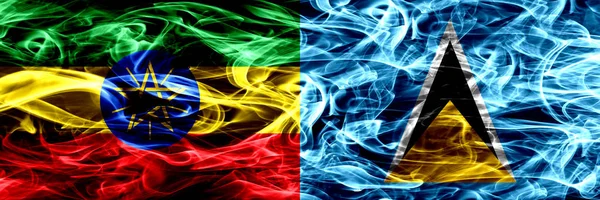 Etiópia Santa Lúcia Bandeiras Coloridas Fumaça Colocadas Lado Lado — Fotografia de Stock