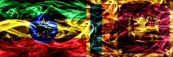 Αιθιοπία Σρι Λάνκα Σρι Λάνκα Πολύχρωμο Καπνίζουν Σημαίες Που Τοποθετούνται — Φωτογραφία Αρχείου