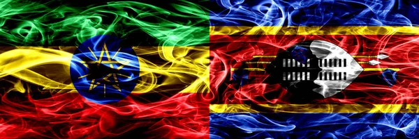 Ethiopië Swaziland Swazi Kleurrijke Roken Vlaggen Naast Elkaar Geplaatst — Stockfoto