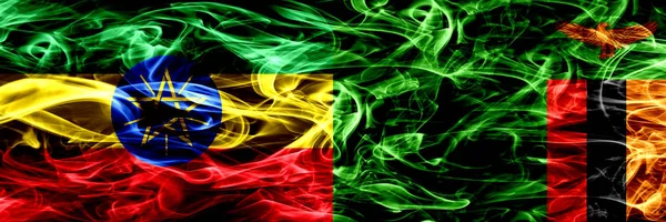 Αιθιοπία Ζάμπια Ζάμπιας Πολύχρωμο Καπνίζουν Σημαίες Που Τοποθετούνται Δίπλα Δίπλα — Φωτογραφία Αρχείου