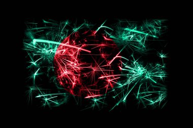 Bangladeş bayrağı köpüklü havai fişekler. Yeni yıl 2019 ve Noel partisi konsepti