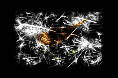 Kıbrıs bayrağı köpüklü havai fişekler. Yeni yıl 2019 ve Noel partisi konsepti