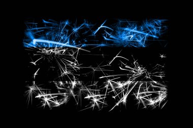 Estonya bayrağı köpüklü havai fişekler. Yeni yıl 2019 ve Noel partisi konsepti