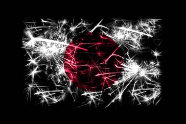 Japonya bayrağı köpüklü havai fişekler. Yeni yıl 2019 ve Noel partisi konsepti