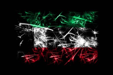 Kuveyt bayrağı köpüklü havai fişekler. Yeni yıl 2019 ve Noel partisi konsepti