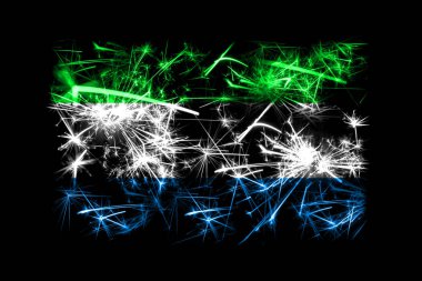 Sierra Leone havai fişek bayrak köpüklü. Yeni yıl 2019 ve Noel partisi konsepti