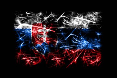 Slovakya bayrağı köpüklü havai fişekler. Yeni yıl 2019 ve Noel partisi konsepti