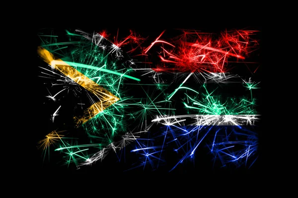 Sydafrika Fyrverkerier Mousserande Flagga Nytt 2019 Och Christmas Party Konceptet — Stockfoto