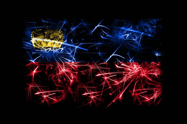 Liechtenstein Fireworks Sparkling Flag New Year 2019 Christmas Party Concept — Stock Photo, Image