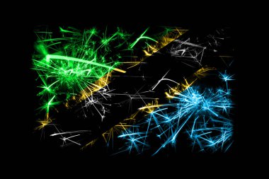 Tanzanya havai fişek bayrak köpüklü. Yeni yıl 2019 ve Noel partisi konsepti