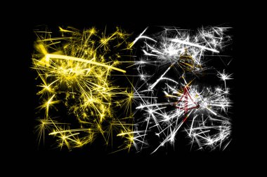 Vatikan bayrağı köpüklü havai fişekler. Yeni yıl 2019 ve Noel partisi konsepti