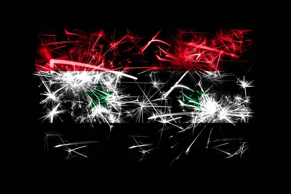 Syria fireworks sparkling flag. New Year 2019 and Christmas party concept