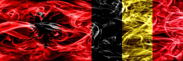 Albánia Belga Belga Füst Zászlók Egymás Mellé Vastag Színes Füst — Stock Fotó