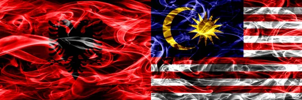 Albania Malaysia Malaysian Smoke Flags Placed Side Side Thick Colored — Stock Photo, Image