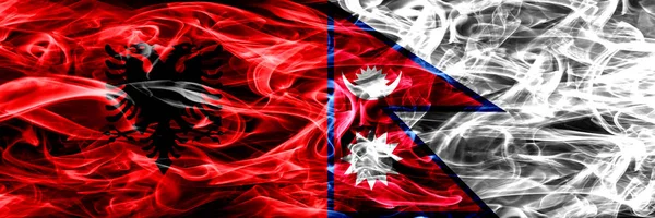Albania Nepal Nepalese Smoke Flags Placed Side Side Thick Colored — Stock Photo, Image